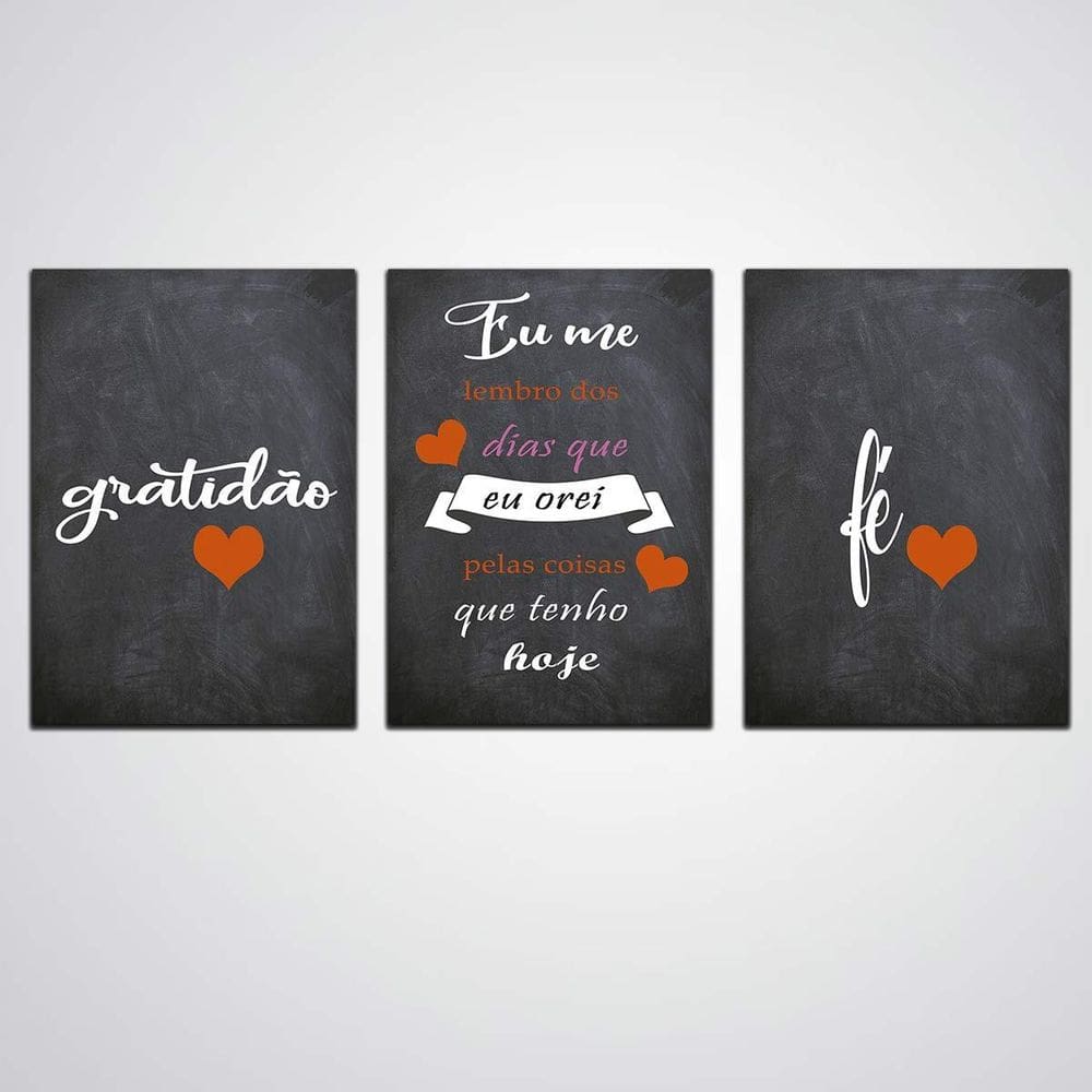 Kit Quadro Decorativo Mdf Gratidão, Fé 20X30Cm