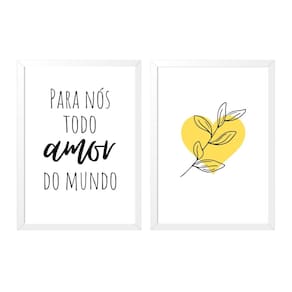 Duo Quadro Decorativo Amor - Moldura Branca E Vidro A4