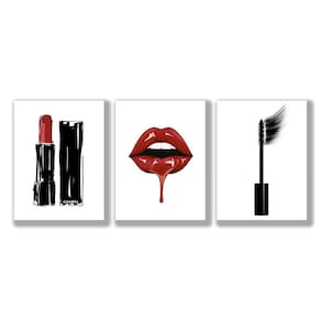 Kit 3 Placas Decorativas Batom Moda Feminina Mdf