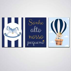 Quadro Decorativo 3 Peças Sonhe Alto Nosso Pequeno Menino