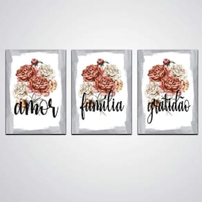 Quadros Amor Familia Gratidão Decoração De Casa 3 Peças
