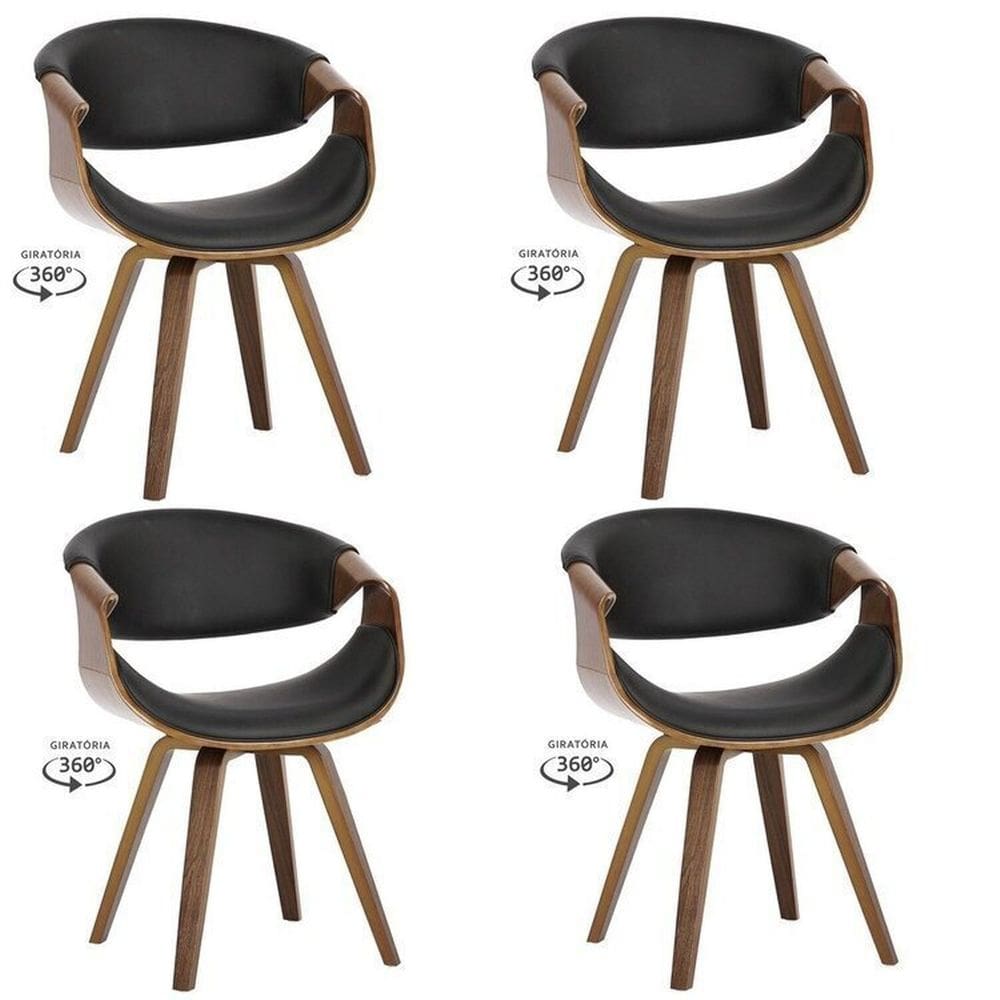 Kit com 4 Cadeiras Nicole Giratória para Sala de Jantar Preto