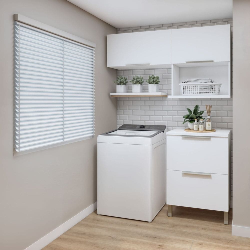 Lavanderia Modulada 2 Amários Aéreos com 1 Balcão Tex 108 Branco
