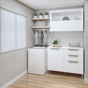 Lavanderia Modulada Balcão com Armário Aéreo Tex 103 Branco