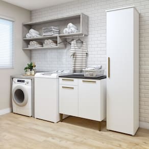 Lavanderia Modulada 1 Armário Multiuso e Balcão Mauá Branco