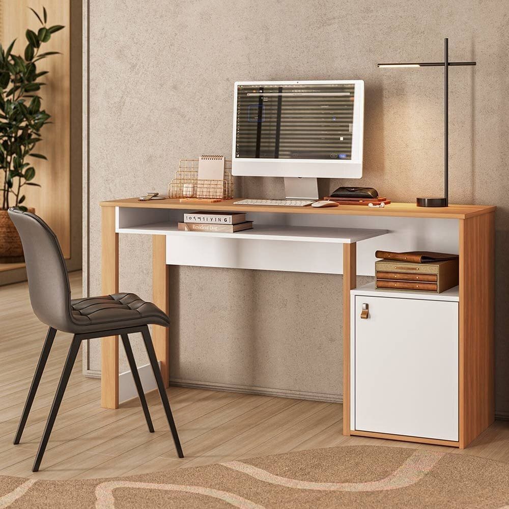 Escrivaninha Versa Home 136cm 1 Porta Branco/Freijó