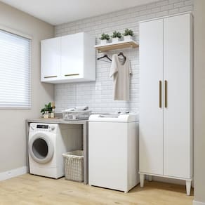 Lavanderia Modulada 1 Armário Multiuso e Armário Aéreo São Gonçalo Branco