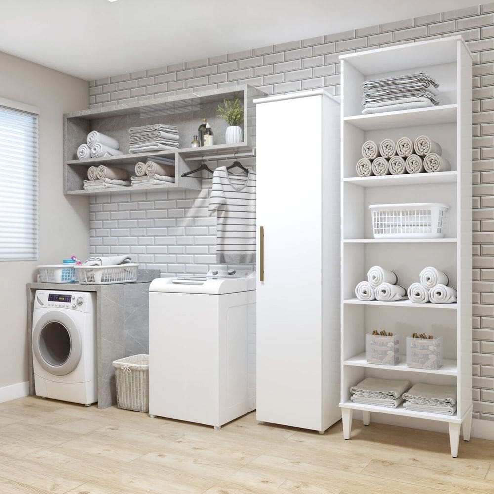 Lavanderia Modulada 2 Armários Multiuso Campinas 1 Porta 9 Prateleiras Branco