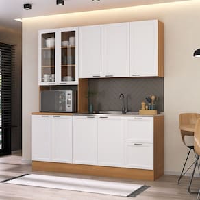 Cozinha Compacta 3 Peças 1 Paneleiro Duplo 1 Aéreo 1 Balcão Soho Cabecasa Madeiramadeira Freijó/Branco
