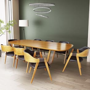 Sala de Jantar Veneza tampo+base 2,60 X 1,20, com 8 Cadeiras Laura Verniz Nogueira, Sintético Nogueira