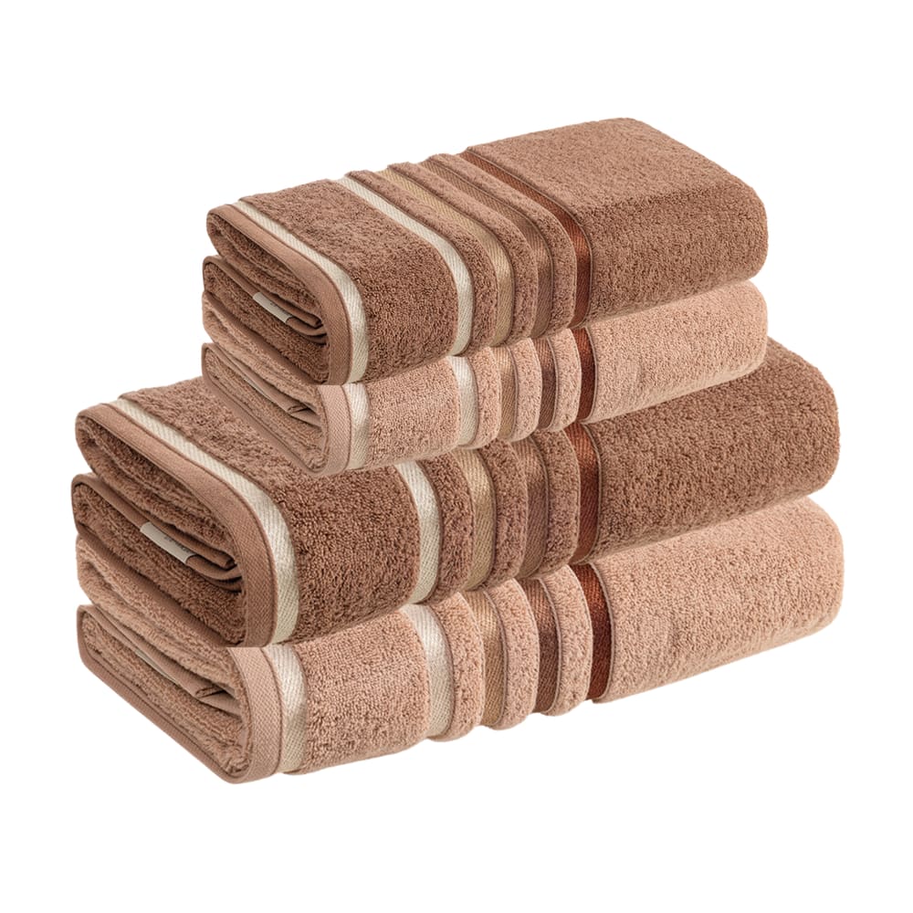 Jogo Toalhas de Banho 4 peças Lumina Unika Karsten Marrom Sienna Rosa Deserto Fio Penteado