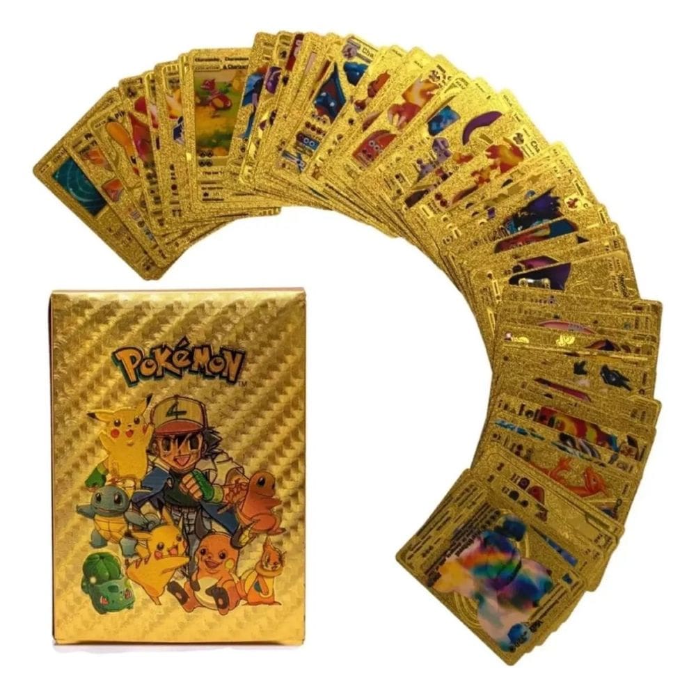 Kit Exclusivo de 55 Cartas Pokémon em Folha de Ouro - Edição Limitada de Colecionador