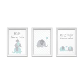 Kit 3 Quadros Decorativos Familia Elefantes 24X34Cm