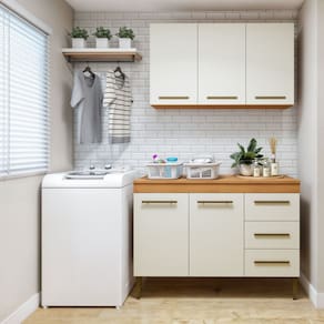 Lavanderia Modulada Armário Aéreo e Balcão Brasília Marrom/Off White