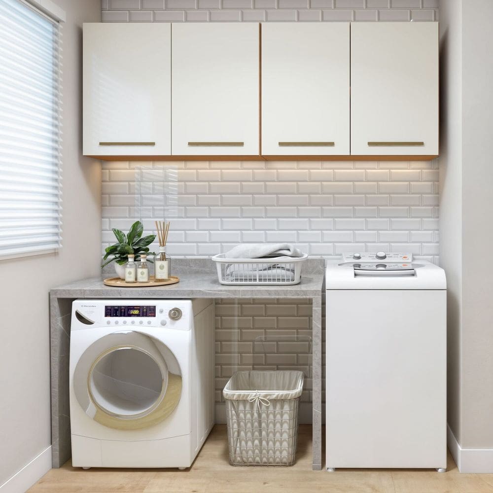 Lavanderia Modulada 2 Armários Aéreo Guarapari Marrom/Off White