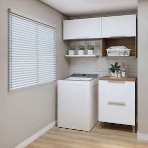 Lavanderia Modulada 2 Amários Aéreos com 1 Balcão Tex 108 Carvalho/Branco
