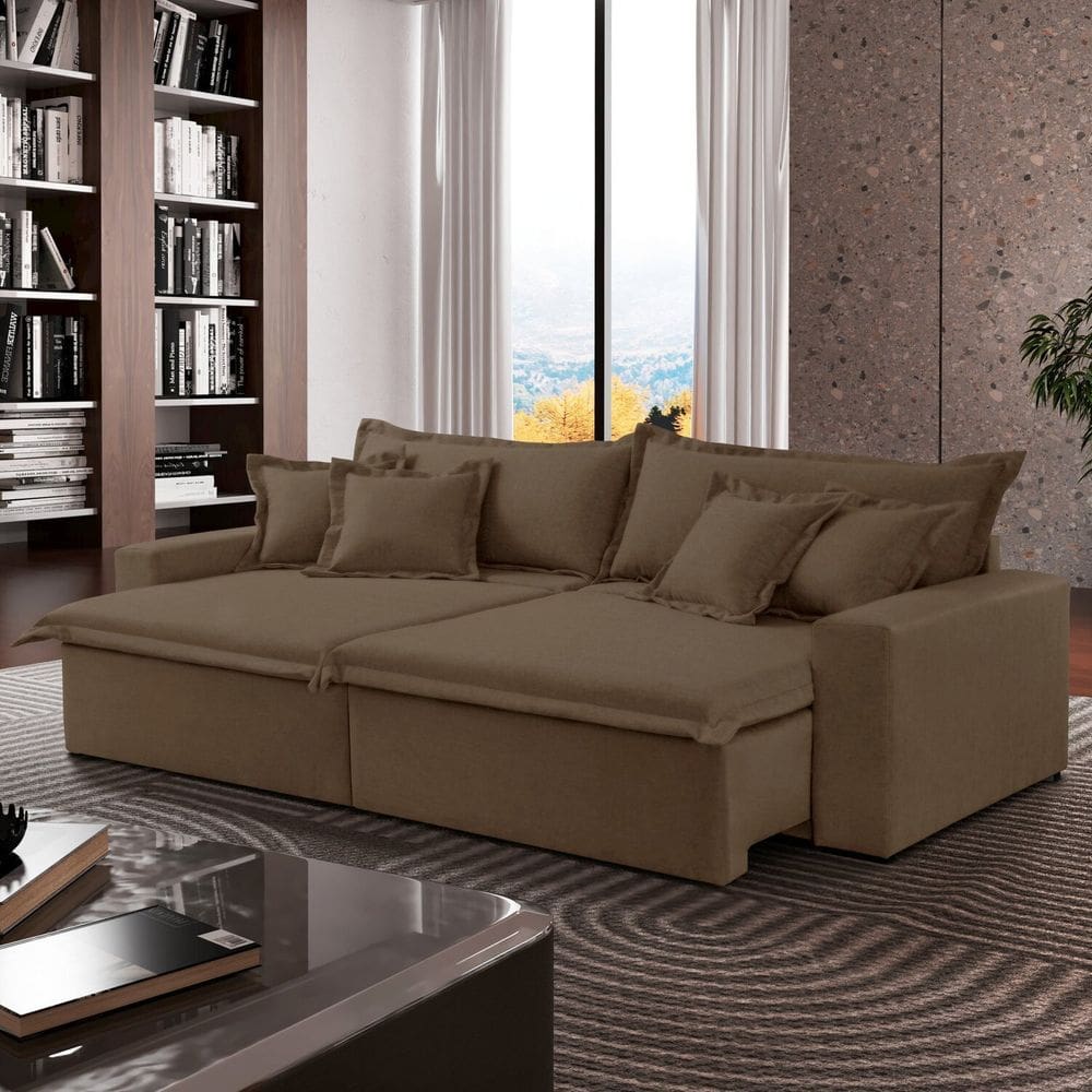 Sofá Cama Áustria 3 Lugares Retrátil Reclinável 210cm Veludo Marrom