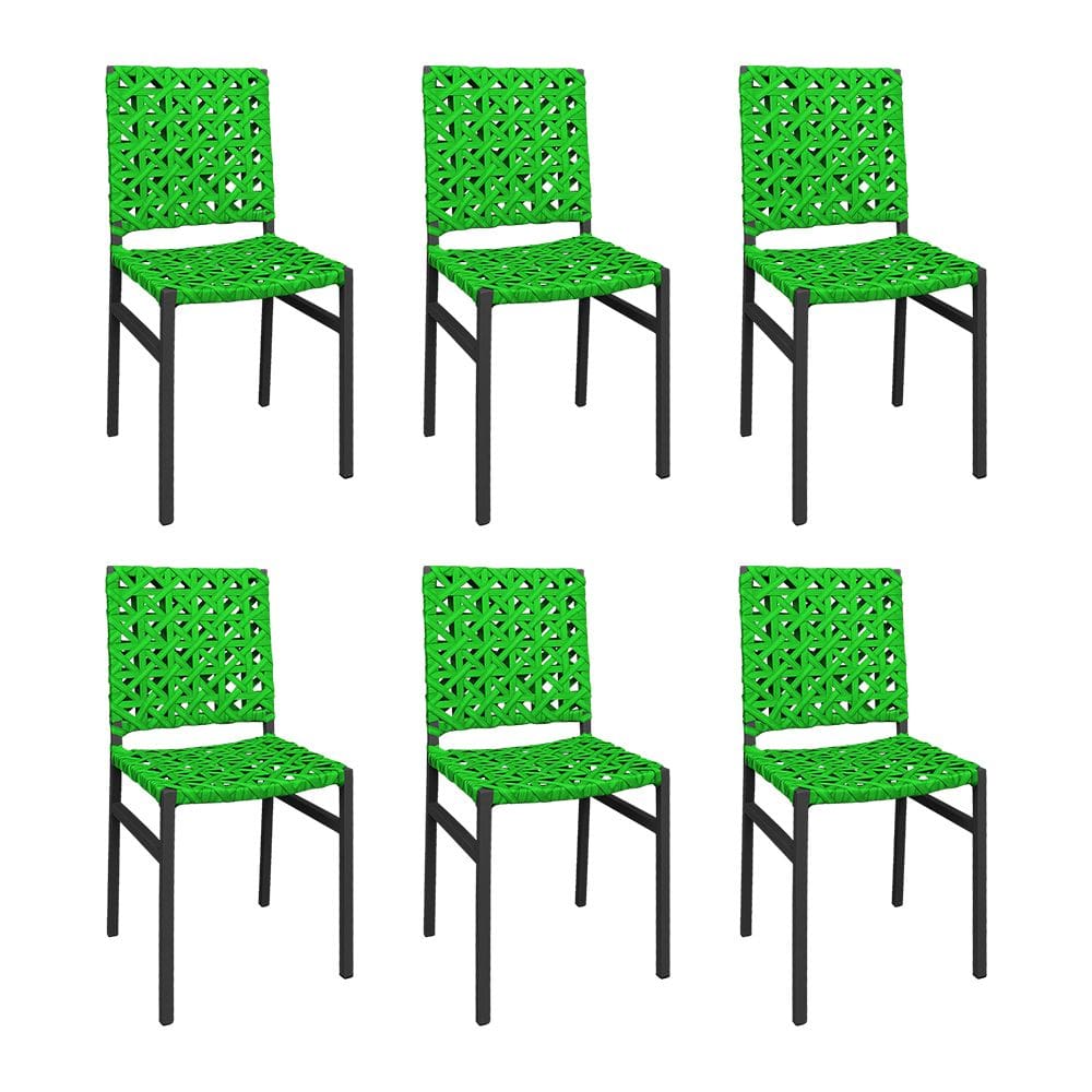 Kit 6 Cadeiras Deck Alumínio Junco Trançado Teia Verde Unicolor