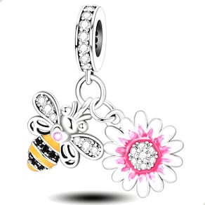 Berloque Pingente Abelha Flor em Prata 925