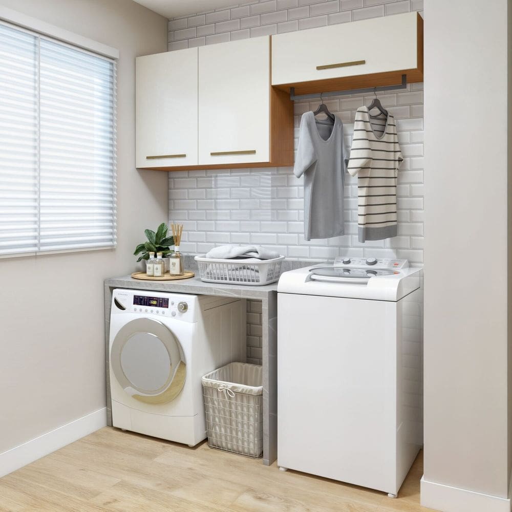 Lavanderia Modulada 2 Armários Aéreo França Marrom/Off White