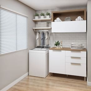 Lavanderia Modulada Balcão com Armário Aéreo Tex 103 Carvalho/Branco