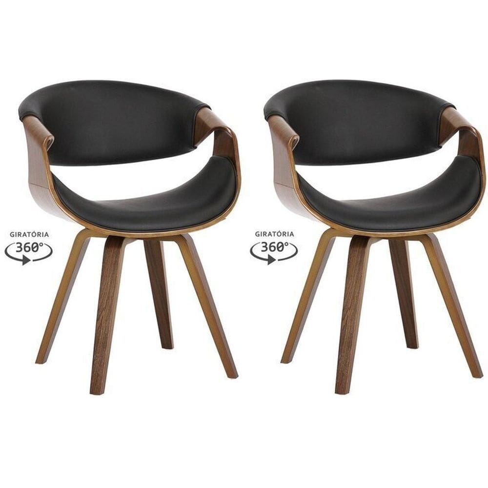Kit com 2 Cadeiras Nicole Giratória para Sala de Jantar Preto