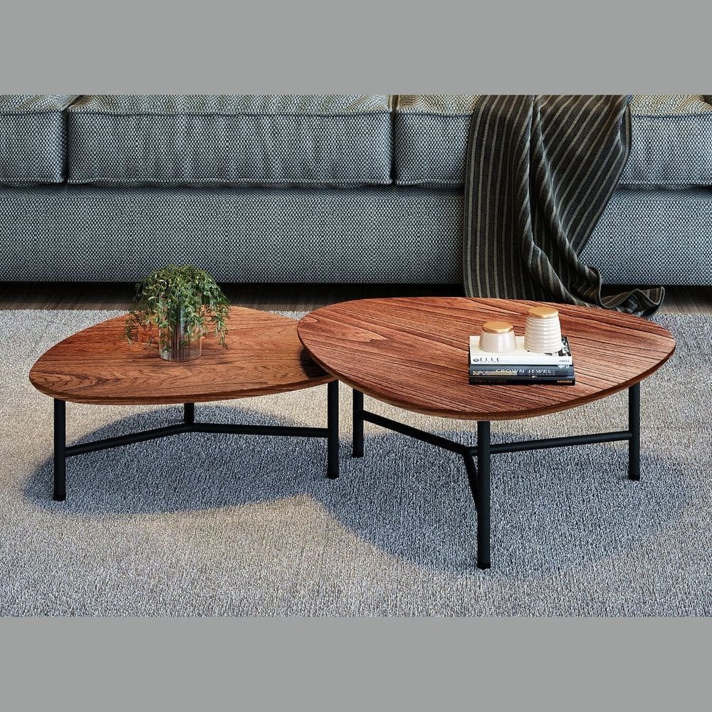 Conjunto com 2 Mesas de Centro Folha Preto/Madeira