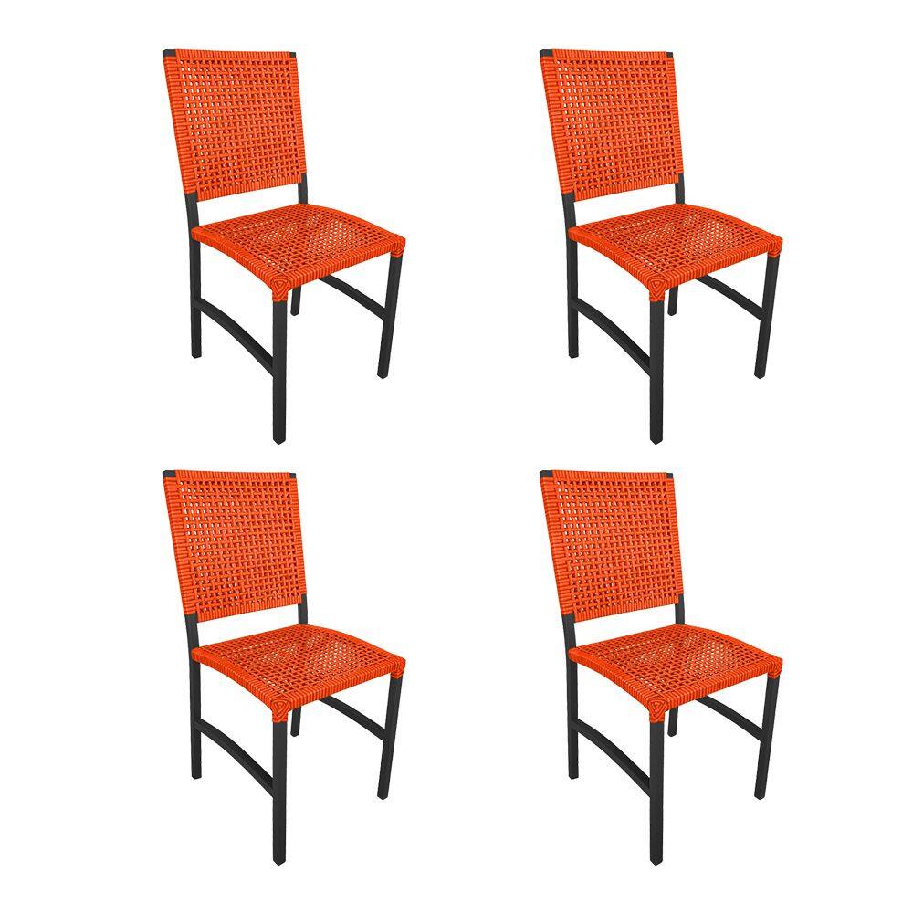 Kit 4 Cadeiras Deck Alumínio Junco Sintético Laranja Unicolor