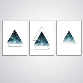 Kit Quadros 3 Decorativos 20X30Cm Piramides Azul Em Mdf