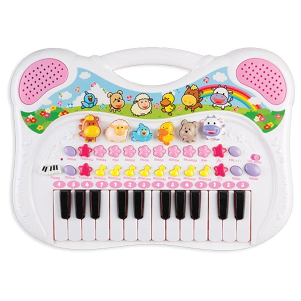 Piano Musical Infantil Animais Rosa Gravador Braskit