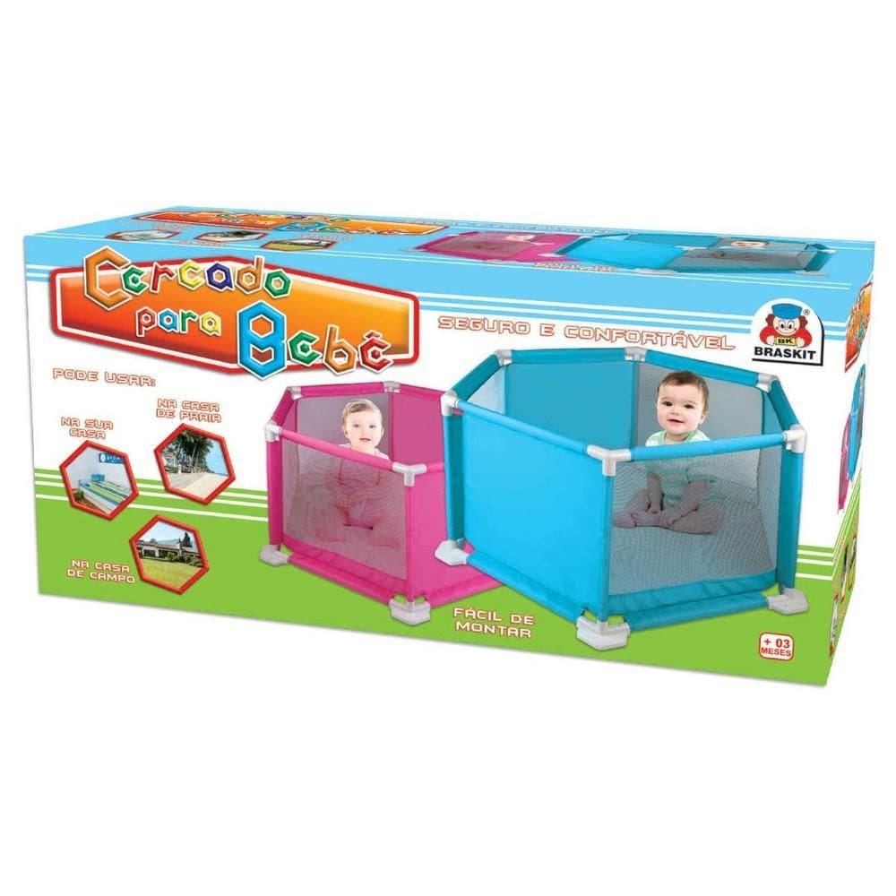 Cercado Para Bebê Cercadinho Rosa Com Tapete De Eva Braskit