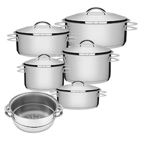 Jogo de Caçarola Solar 5 Peças + Cozi-Vapore Solar em Aço Inox Fundo Triplo Tramontina
