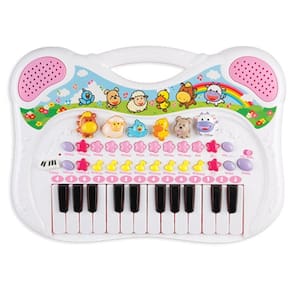 Piano Musical Infantil Animais Rosa Gravador Braskit