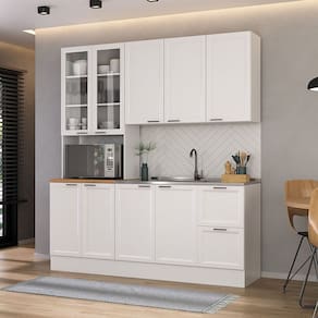 Cozinha Compacta 3 Peças 1 Paneleiro Duplo 1 Aéreo 1 Balcão Soho Cabecasa Madeiramadeira Branco