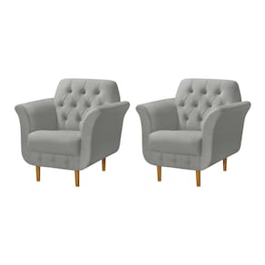 Kit 2 Poltronas Decorativas Pés Palito em Madeira Playa Veludo Cinza Claro