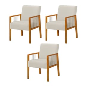 Kit 3 Poltronas Decorativa Base em Madeira Maciça e Corda Náutica Copacabana Linho Crú