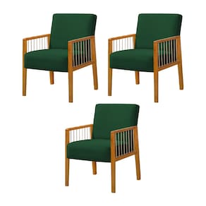 Kit 3 Poltronas Decorativa Base em Madeira Maciça e Corda Náutica Copacabana Veludo Verde