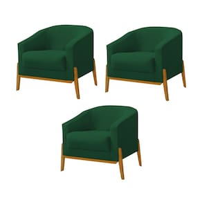 Kit 3 Poltronas Living Base em Madeira Maciça Flórida Veludo Verde
