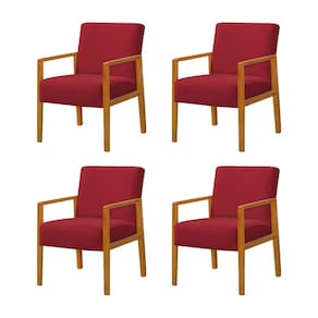 Kit 4 Poltronas Base em Madeira Maciça Decorativa Bora Bora Veludo Vermelho