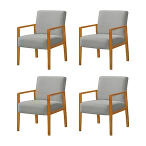 Kit 4 Poltronas Base em Madeira Maciça Decorativa Bora Bora Veludo Cinza Claro