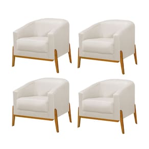 Kit 4 Poltronas Living Base em Madeira Maciça Flórida Linho Crú