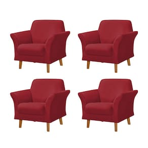 Kit 4 Poltronas Retrô Pés em Madeira Maciça Jamaica Veludo Vermelho