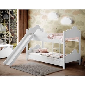 Beliche Ayla Branco com Escorregador Colchões e 2 Luminárias Sonhos de Luz