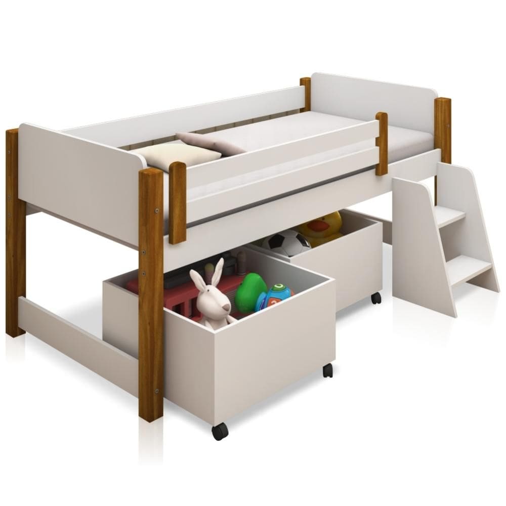 Cama Elevada Magia com Caixas de Brinquedo