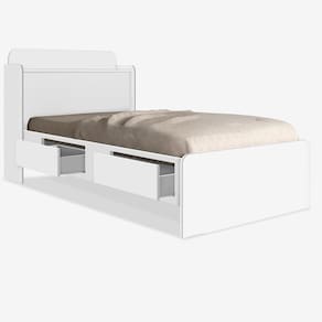 Cama Solteiro Tamires Baú Branco com Gavetas com Colchão