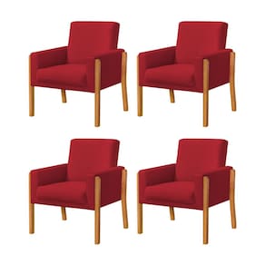Kit 4 Poltronas Sala de Espera Pés em Madeira Santorini Veludo Vermelho