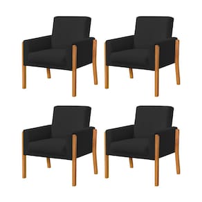 Kit 4 Poltronas Sala de Espera Pés em Madeira Santorini Veludo Preto