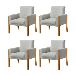 Kit 4 Poltronas Sala de Espera Pés em Madeira Santorini Veludo Cinza Claro