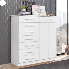 Cômoda Saavi Branco 8 Gavetas 2 Portas