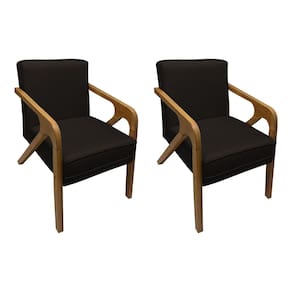 Kit 2 Poltronas Decorativas Pés em Madeira Maciça Monaco Linho Marrom Escuro